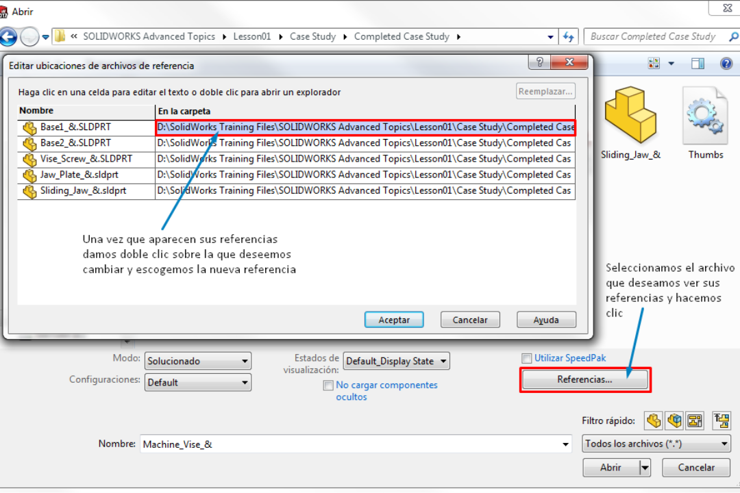 Manejo de Referencias de Piezas y Ensambles en SOLIDWORKS