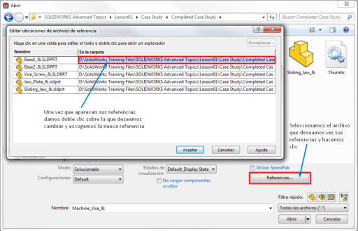 Manejo de Referencias de Piezas y Ensambles en SOLIDWORKS