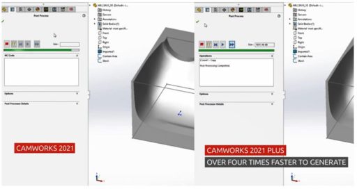CAMWorks 2021Plus: funcionalidades para trabajar con diferentes bases de datos, nuevas opciones en los filtros de selección de herramientas y  mejora en el rendimiento que disminuye considerablemente el tiempo de generación de Código G&M.